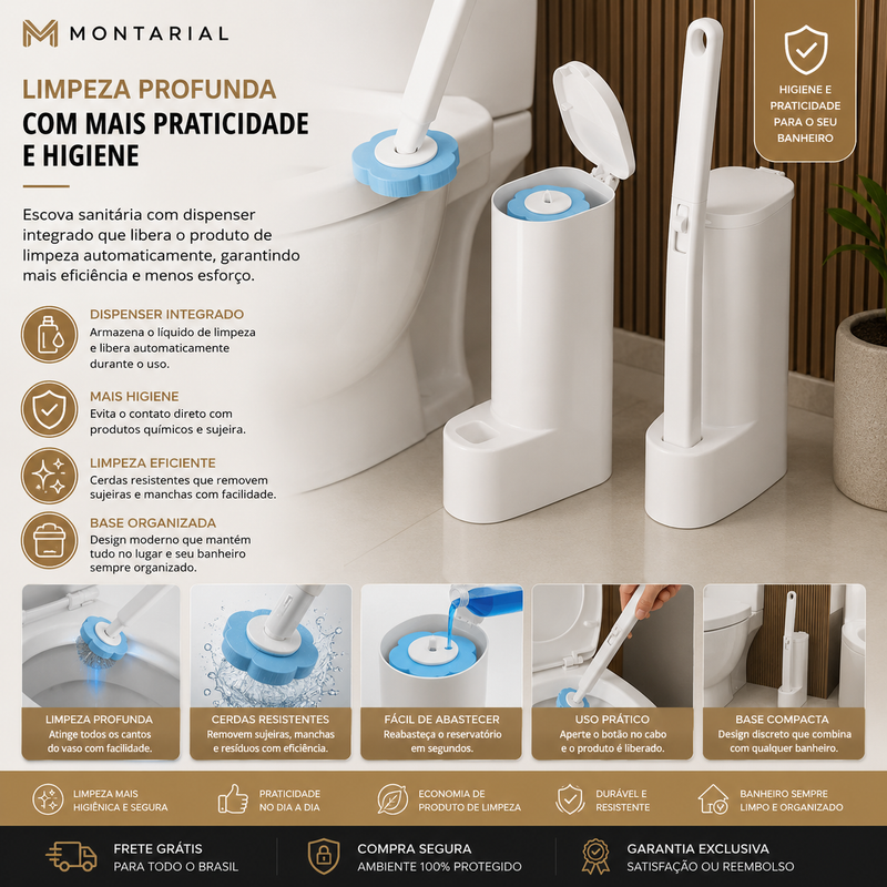 Montarial PureBrush™ | Escova Sanitária Inteligente com Dispenser Integrado