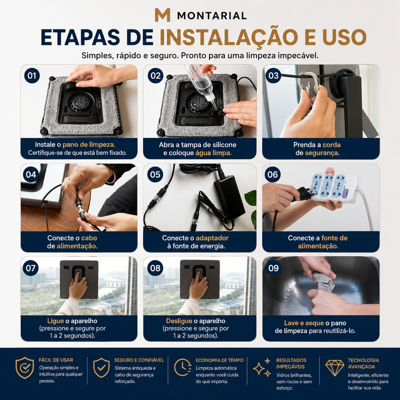 Montarial CrystalBot™ | Robô Inteligente para Limpeza Automática de Janelas com Sistema Antiqueda