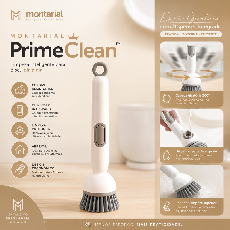 Montarial PrimeScrub™ | Escova Multiuso com Dispenser Integrado para Limpeza Profunda