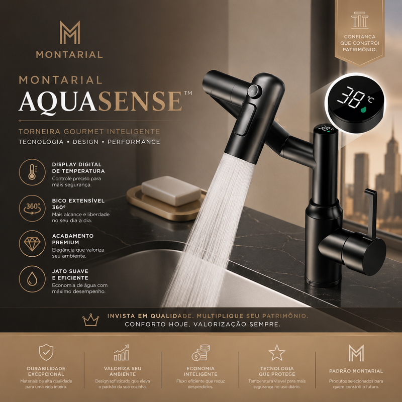 Montarial AquaSense™ | Torneira Gourmet Inteligente com Display Digital e Giro 360°