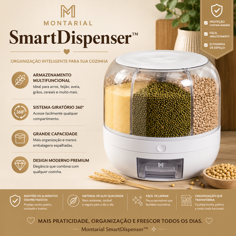 Montarial SmartDispenser™ | Organizador Giratório 360° para Grãos, Cereais e Alimentos Secos