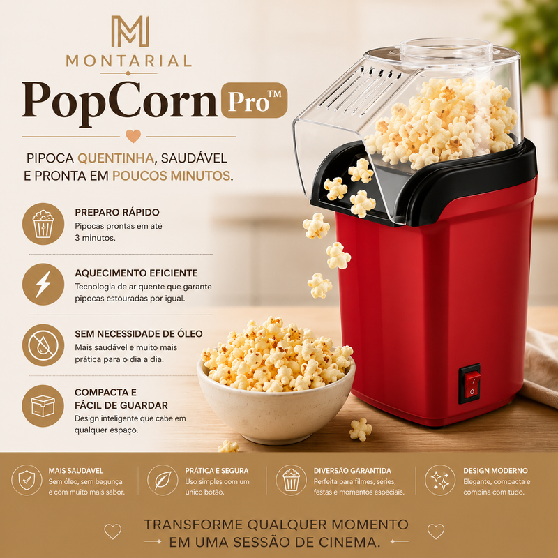 Montarial PopCorn Pro™ | Pipoqueira Elétrica Sem Óleo de Ar Quente