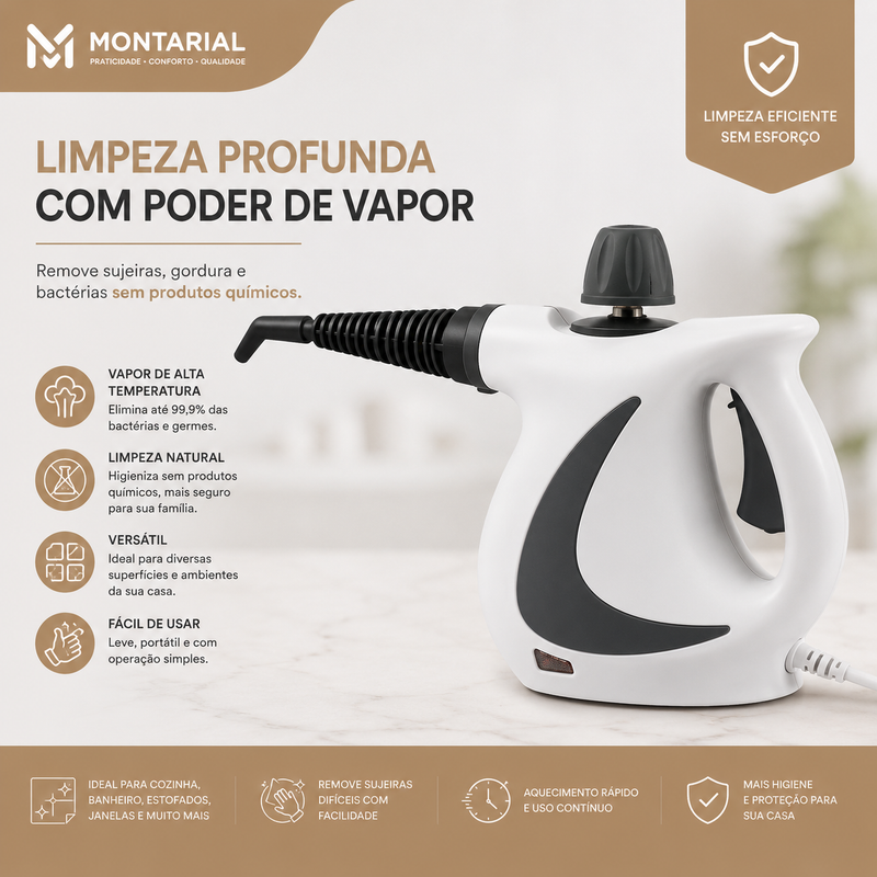 Montarial VaporMax™ | Limpador a Vapor Portátil Multifuncional