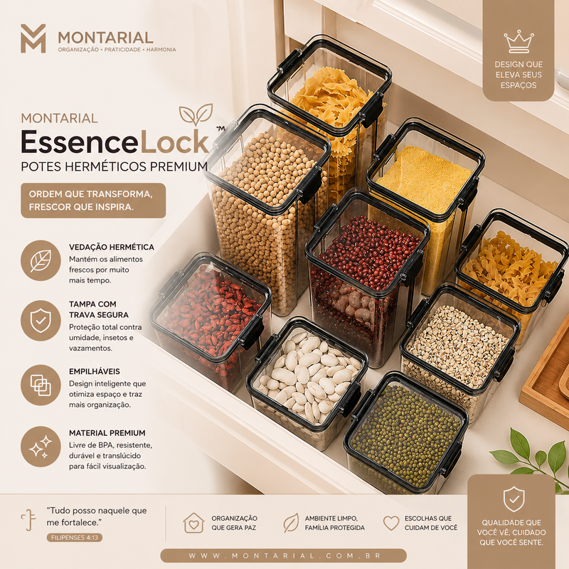 Montarial EssenceLock™ | Potes Herméticos Premium para Organização e Conservação